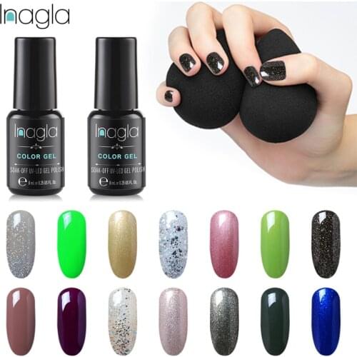 Inagla 8ML Nail Art Pure Color Gel Nail Polish Nail Manicure Top Base Need Soak off Enamel Gel Polish LED UV Gel Varnish