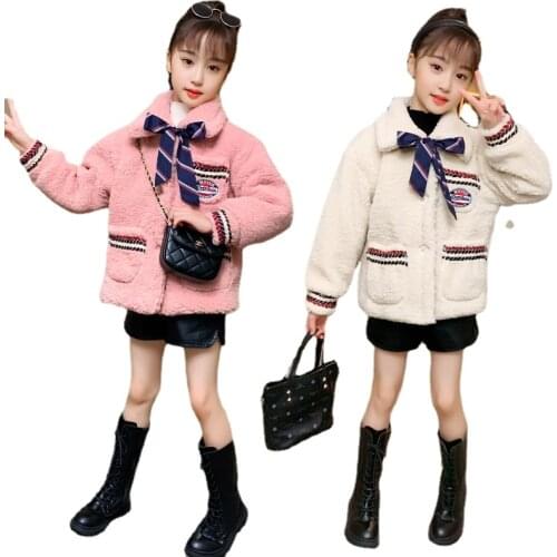 Autumn Winter Outerwear Coats for Girl Fashion Pink White Polar Fleece 4 5 6 7 8 9 10 11 12 Years Warm Children Clothes Jacket