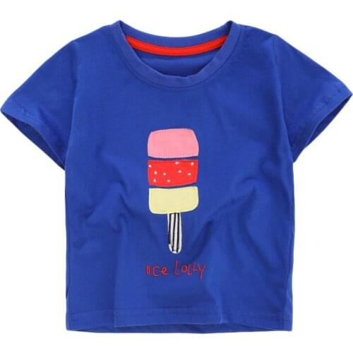 Little Maven New Summer Children Blue Applique Ice Sucker O-neck Short-sleeved Cotton Knitted Girls Casual Cute Tshirts Tops