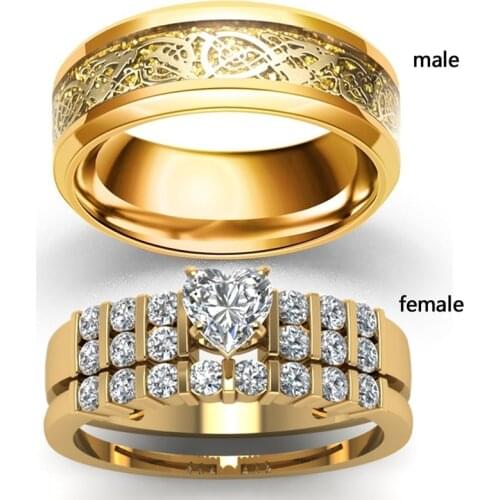 Fashion Wedding Rings For Women/Men Simple Vintage Dragon Stainless Steel Men Ring Romantic Zircon Women Rings Set Gift