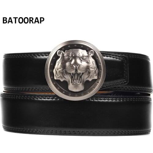 BATOORAP Fashion Belt For Men Leather Designer Luxury Novelty Lion Metal Buckle Black Cowhide Male Business Trouser Strap Belts