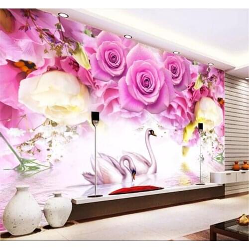 Custom Photo Wallpaper Mural Wall Sticker Purple Rose Swan Fashion TV Wall papel de parede wallpaper for walls 3 d