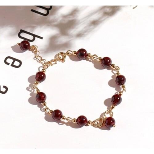 Korean New Wine Red Natural Garnet Beaded Strand Bracelets Bangles for Women Female Gilrs Fashion Jewelry Wholesale YBR589