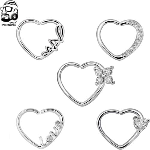New Punk Body Piercing Nose Cartilage Heart Right Closure Daith Cartil Tragus Hinged Segment Ring Body Jewelry Earrings 5 Style