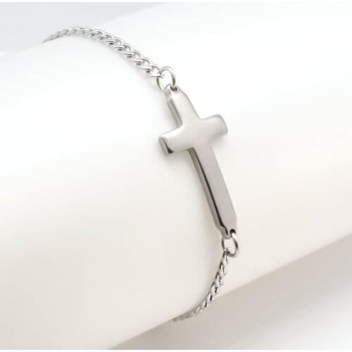 304 Stainless Steel Bracelets Gold Plated Cross With Lobster Claw Clasp And Extender Chain 18cm(7 1/8") long, 1 Piece