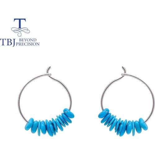 2020 new Handmade gemstone earring with natural Blue Turquoise fine jewelry 925 sterling silver gemstone rough jewelry original