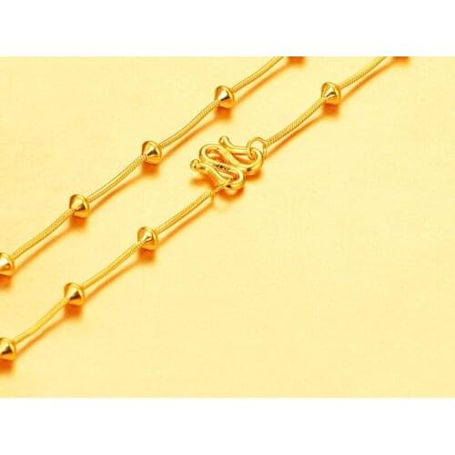 New 24K Yellow Gold Necklace Snake Chain Link With Bead 18"L 8.6g