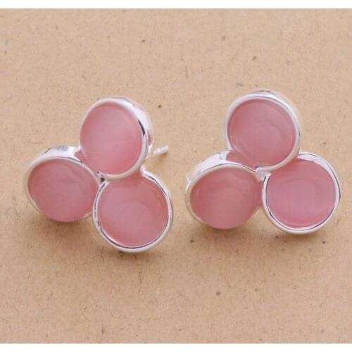 Silver plated earrings, silver fashion jewelry earrings three pink plate /bezajwga crlalisa AE118