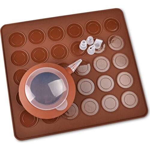 Practical Silicone Macaron Cake Cookies Desserts Baking Set Kitchen Tool [1x30-Hole-Sheet+1xPiping-Pot+5xNozzles]