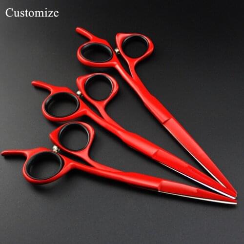 Customize professional japan 440c 5 5.5 6 inch red hair salon scissors cutting barber makas haircut shears hairdressing scissors