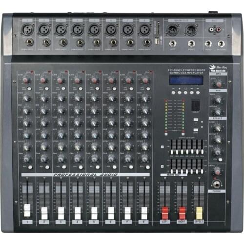 Professional 8 channel stage dj sound system mixer console with audio amplifier PMX808D