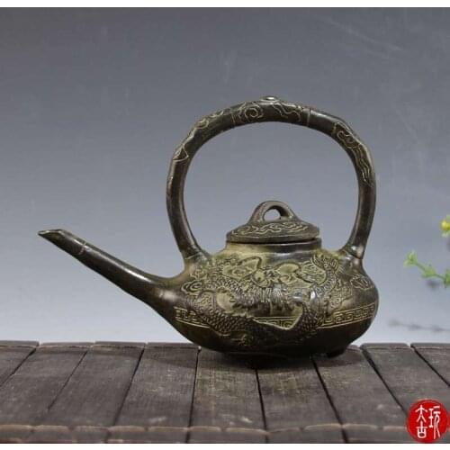 Rare Qing Dyansty(QianLong:1792---1846) bronze teapot statue,Dragon ,#023,Free shipping
