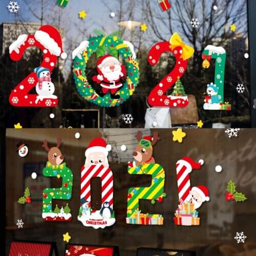 Christmas Glass Wall Sticker Removable Household Creative Santa Claus Snowman Background Decoration Number Wall Decal