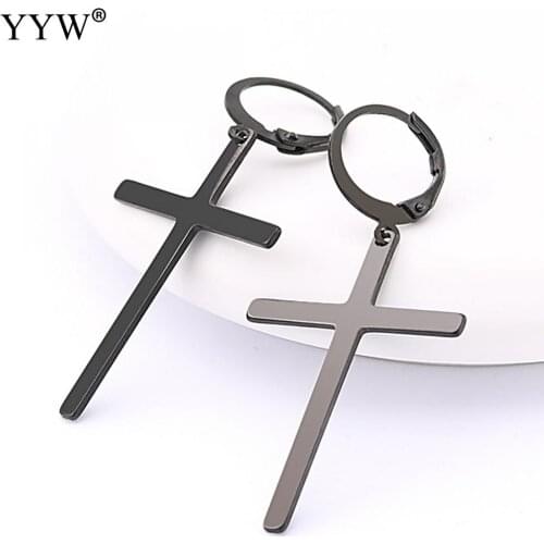 Silver color Punk Rock 2018 New Arrival 1Pair Stainless Steel Black Allergy Free Graceful Circle Round Cross Earring