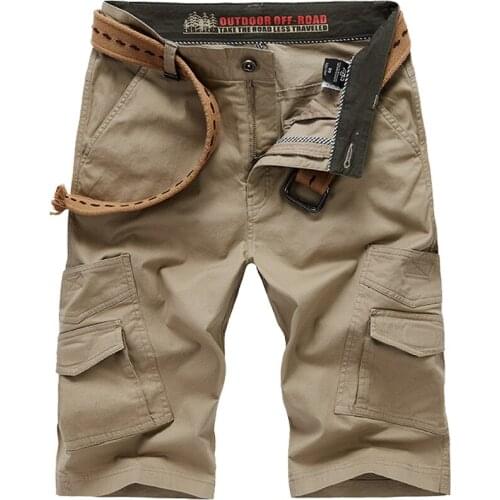 Brand Military Shorts Mens Summer Casual Cotton Mid-waist Knee Length Cargo Short Men With Many Pockets Short Hombre No Belt