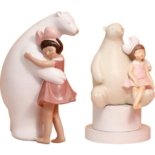 Nordic Resin Statue Bear Hug Girl Decorative Figurine Home Decor Modern Art Sculpture Crafts Child Bedroom Decoration Gift Hot