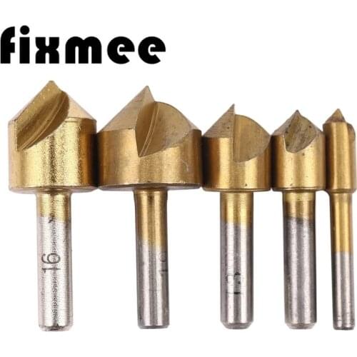 5pcs Metric 6mm 10mm 13mm 16mm 19mm Titanium Coated Countersinks Single Flute 90 Degree Chamfering Cutter Chamfer Drill Press