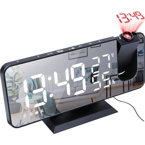 LED Digital Alarm Clock Radio Projection Temperature And Humidity Mirror Clock Watch Table Despertador Electronic Desktop Clocks