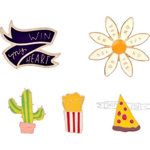 Creative fashion collar pin brooch fashion dress hat corsage cactus chrysanthemum fries pizza jewelry