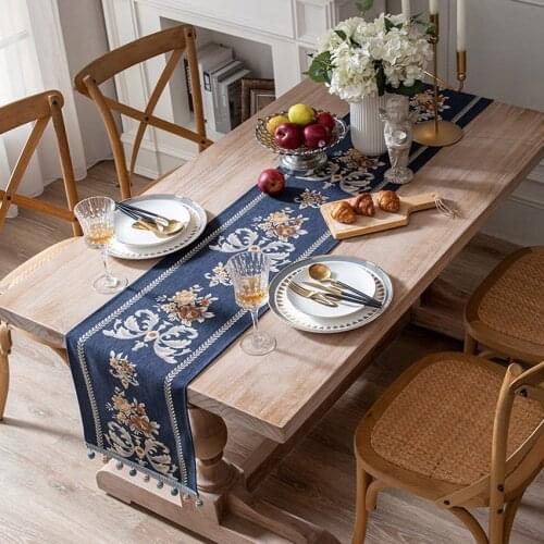 Retro Flower Pattern Table Runner European Style Polyester Dining Coffee Table Mat Home Hotel Wedding Restaurant Decoration