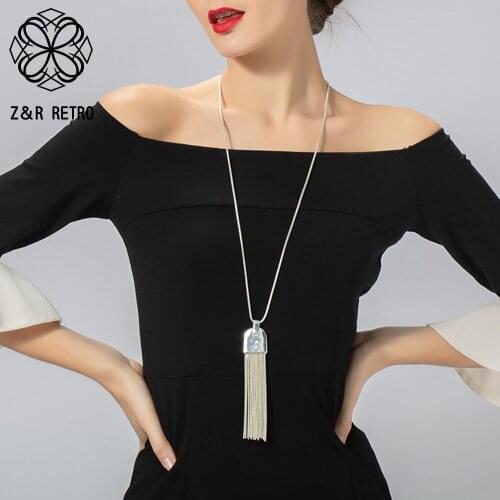 Vintage Gold Silver Color Long Collar Necklace with Tassel Suspension Chains Pendants for Women Costume Jewelry Accessories 2021