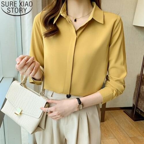 Female Long Sleeve Blouse Women Shirt Office Lady 2021 New Autumn Fashion Chiffon Shirt Women Tops Turn-down Collar Blusas 15941