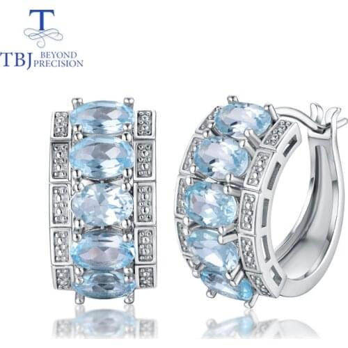 TBJ,the lastest clasp earring 925 sterling silver with natural sky blue topaz oval 4*6 mm real gemstone jewelry girl nice gift