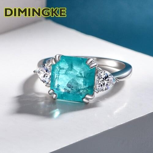 10*10MM Square Natural Paraiba Tourmaline Ring 100%-S925 Sterling Silver High Jewelry Party Woman Gift