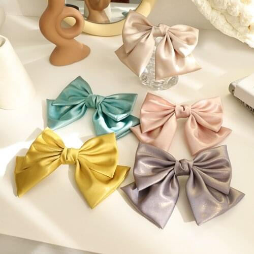 1PC Fashion Bright Silk Bow Barrette For Woman Hair Ornaments Hairpin Ponytail Clip Ladies Headdress Headwear Hair Accessories