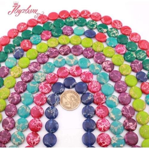 16mm Coin Beads Sea Sediment Imperial Jaspers Spacer Beads for Women Men DIY Accessorie Necklace Bracelet Jewelry Making 15"