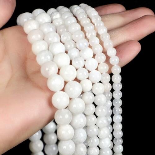 2021 New High Quality 6/8/10mm Natural Stone Beads For Jewelry Making DIY Round White Moonstone Bead Bracelet Necklace Handmade