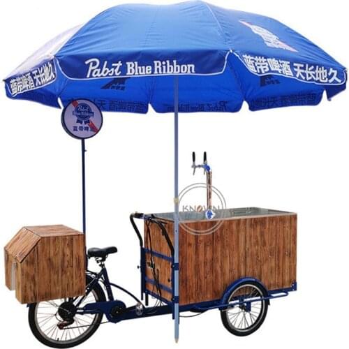 250W Electric Beer Bar Bike Bicycle Multifunction Fast Food Carts Outdoor Candy Kiosk Stand with Beer Tower