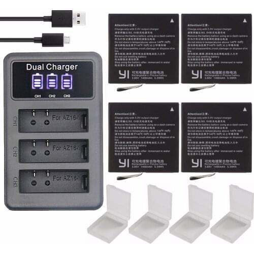 3.85v 1400mAh Battery Original For Xiaomi Yi II Xiao mi yi 4k Batteries + LED USB 3slots Charger for Xiaoyi Lite Action Camera