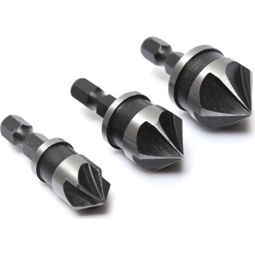 3pcs 12mm/16mm/19mm Countersink Bore Set 1/4 Inch Hex Chamfer 5 Flute Quick Change Bits