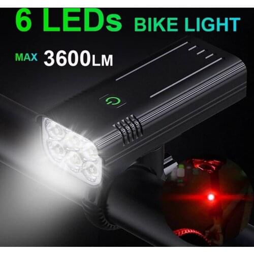 3600 Lumen 6LED Bike Light 5200MAH USB Rechargeable T6 Digital Display Bicycle Light Flashlight Outdoor MTB Cycling Headlight