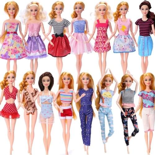 4pcs/set Doll Clothes Fashion Daily Wear Casual Outfits Suit Vest T-Shirt Party Skirt Pants Dress For Barbie Doll Accessories