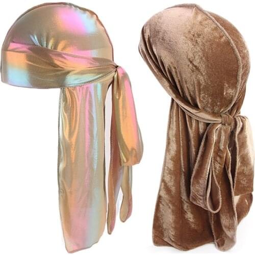 Unised velvet and laser silky durag 2pcs set Fashion Mens velvet Durag Bandana