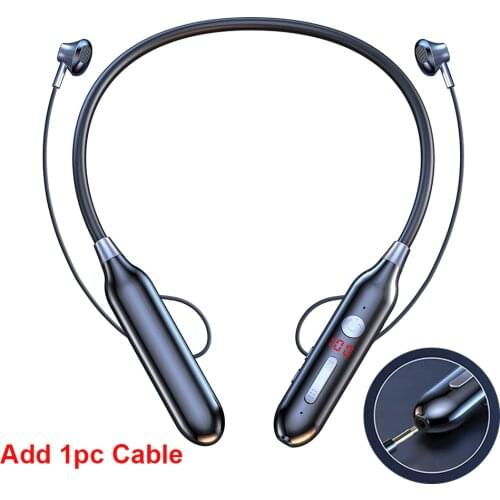Noise Canceling Bluetooth Wireless Headset Bass In Ear Headphone Magnetic Neckband Sport Earbuds Real Time LED Power Display