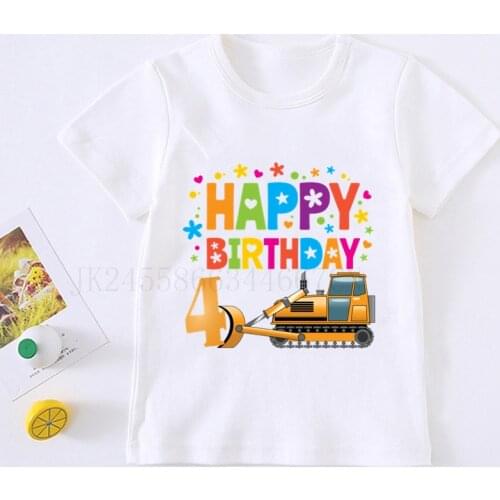 Boys Bulldozer Happy Birthday Number 2-8 Name T-shirt Truck Shirt Boys Train Tees Toddler Baby Boy Construction Truck Shirts