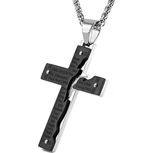 HZMAN Mens Stainless Steel Jesus Christ Crucifix Cross Lords Prayer Pendant Necklace