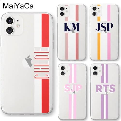 Monogram Initial Stripe Personalized Name Transparent Case For iPhone 12 mini 11 Pro Max SE 2020 6S 7 8 Plus X XS Max XR Cover
