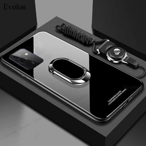 Coque Magnetic Ring Stand Holder Phone Case For Samsung A72 A52 A32 F62 M62 A51 A71 A02S A12 Tempered Glass Back Cover Lanyard