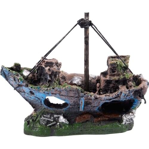 Fish Tank Cave Decoration Aquarium Ornament Wreck Sunk Ship Sailing Boat