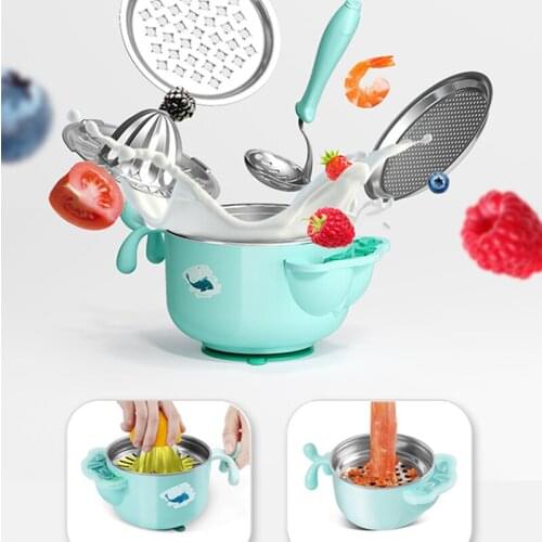 Kids Food Warming Tableware Baby Eating Dishes Tableware Sucker Feeding Bowl Stainless Steel Injection Hot Water Insulation Cup