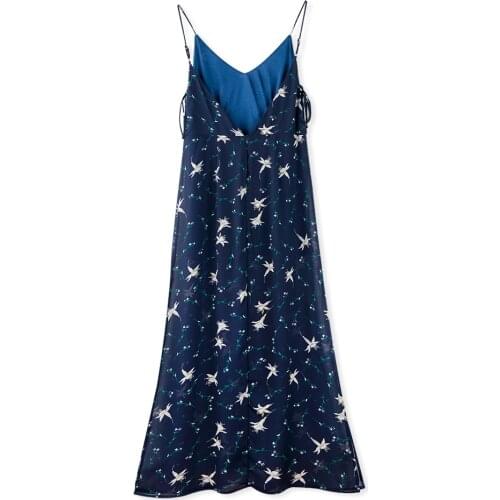Neatie kiddie Summer Bohemian Beach Split Dress Sexy V-neck Sleeveless Spaghetti Strap Print Navy Long Dress Robes Femme Dress