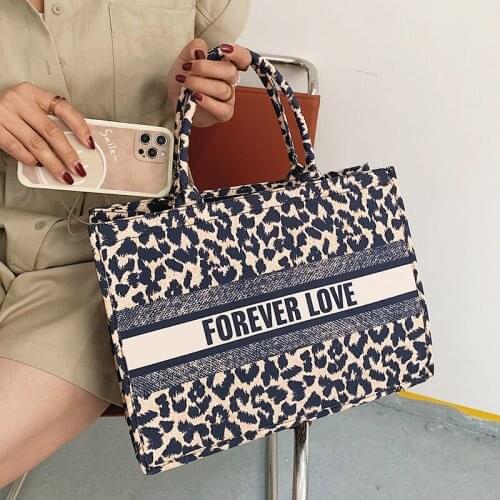 Denim Leopard Big Handbags for Women 2021 Designer Luxury Shopper Bag Female Fashion Lady Tote Bags with Short Handle