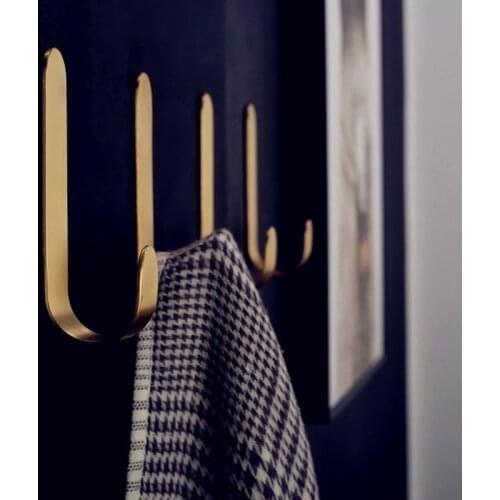 J Shaped Brass Coat Hook Rack Metal Wall Mounted Towel Hanger for Home Bathroom