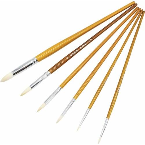 6 pcs Set Round Pointed Tip Brushes Goat Hair Wool Artists For Paints Gouache Watercolor Tempera Painting Supplies Drawing