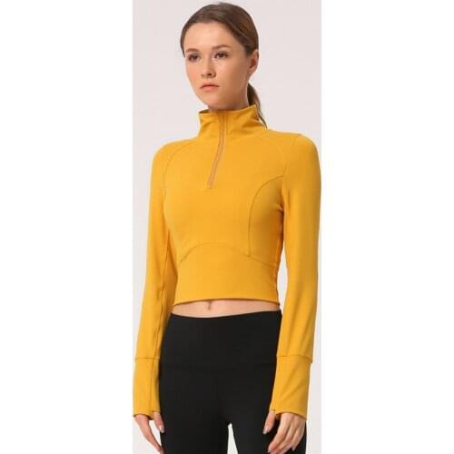 Sexy Crop Top Women Long Sleeve Thumbholes Slim Yoga Shirt Women Training Fitness T-shirt Half Zip Gym Running T Shirt