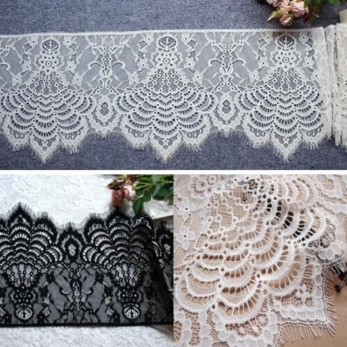 6m/lot Eyelash Lace Fabric DIY Decorative High Quality Soft Nylon Eyelash Lace Trim Clothing Sewing Applique Fabric 24cm width